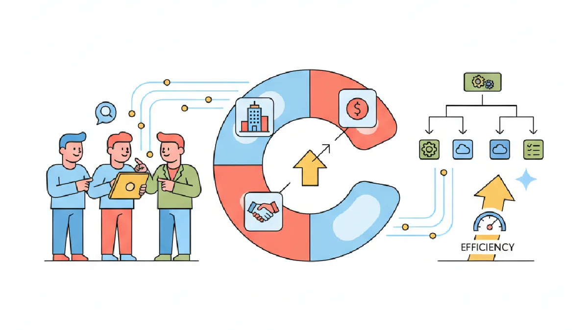 Flat vector illustration about CREflow for acquisition teams for commercial real estate professionals