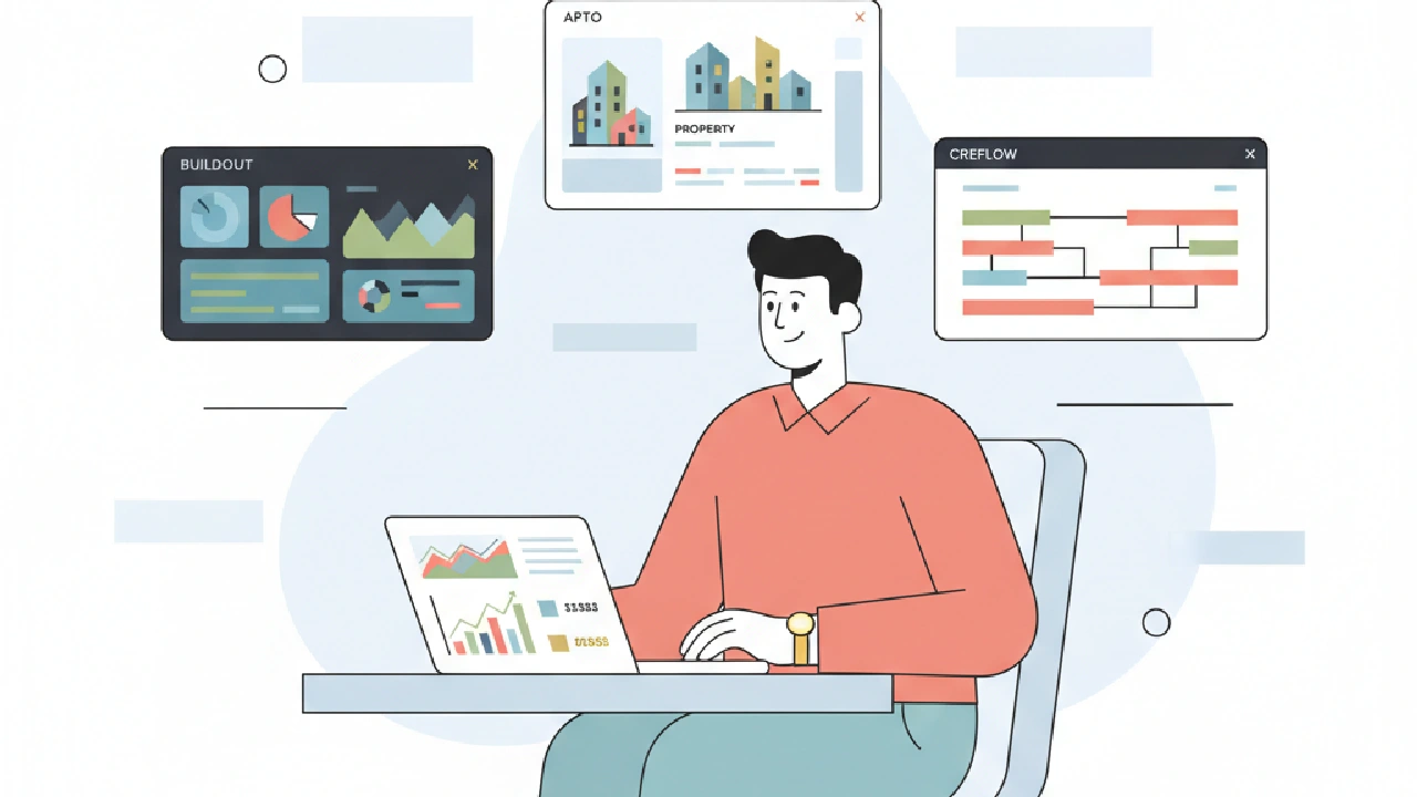 Flat vector illustration about Buildout vs Apto vs CREflow: Picking Your CRE Deal Engine for commercial real estate professio