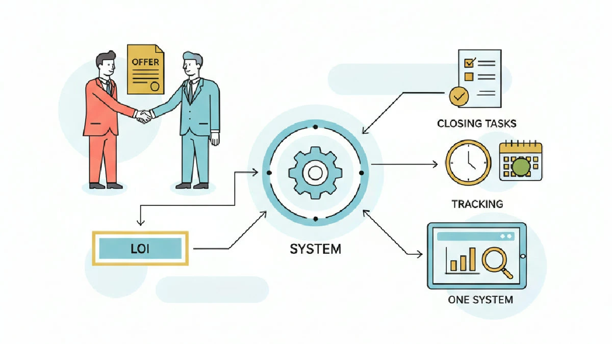 Flat vector illustration about How to track offers lois closing tasks one system for commercial real estate professionals