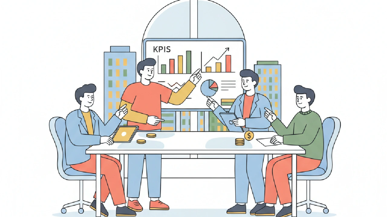 Flat vector illustration about The 12 KPIs Every CRE Brokerage Should Track (cre brokerage kpis) for commercial real estate p