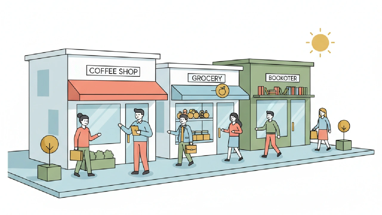 Flat vector illustration about Tenant Mix Strategy Retail: Neighborhood Playbook for commercial real estate professionals